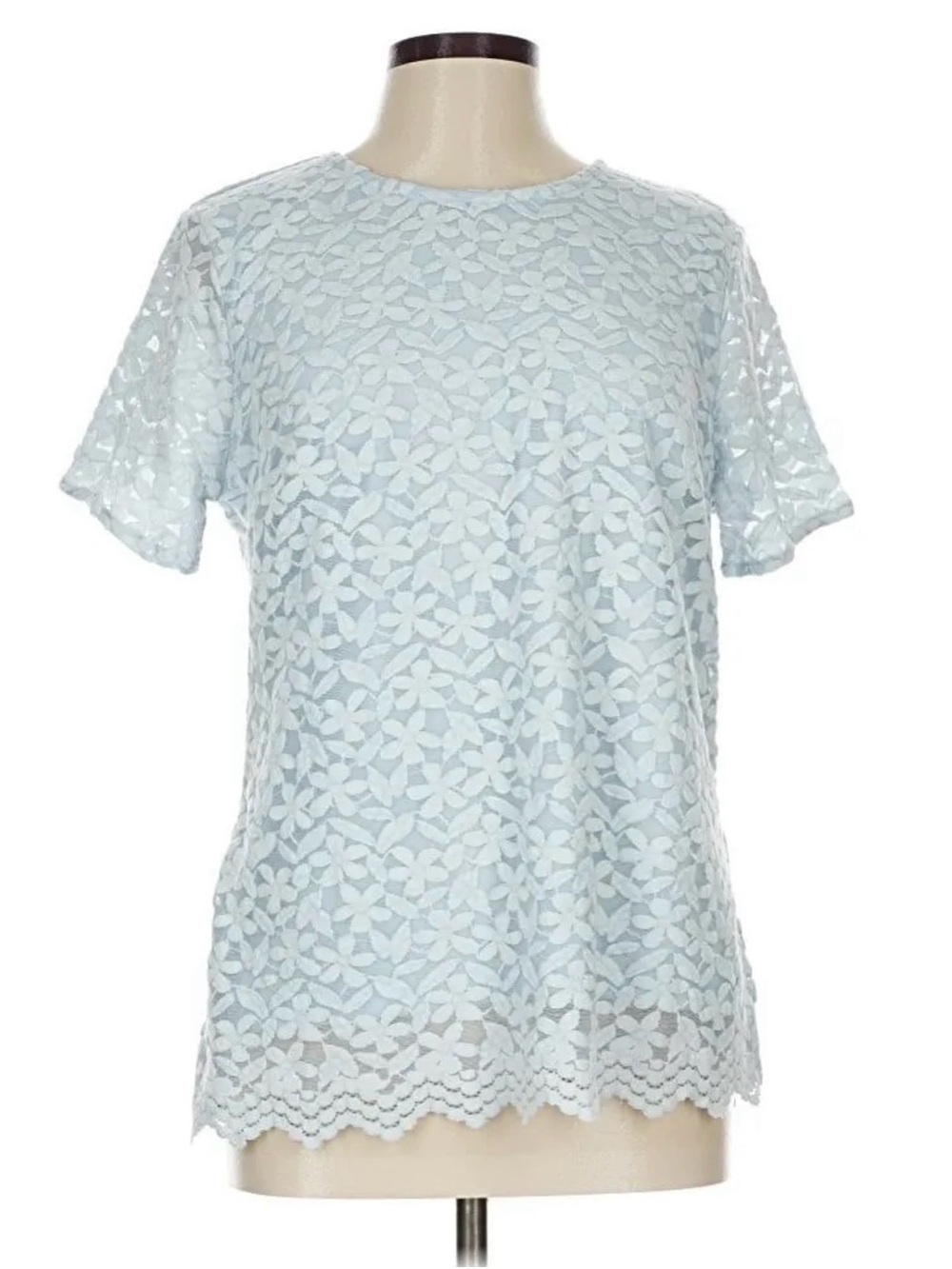 Women's Light Blue Floral Lace Long Sleeve Tee